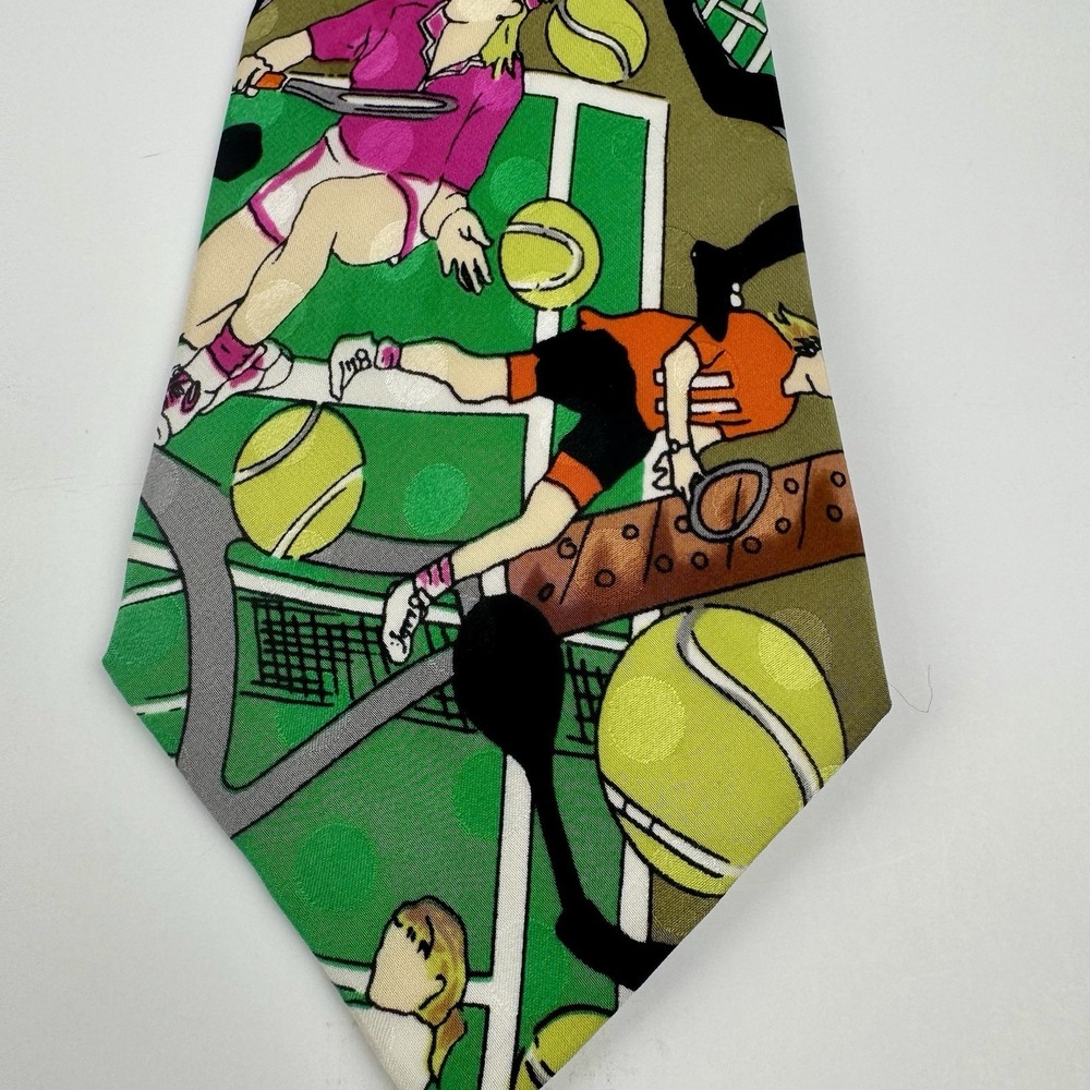 Nicole Miller Tennis Players Silk Necktie VTG 1990 Sports Novelty Tie